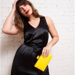 NWOT Universal Standard Spencer Slip Tie Dress in Black Shine, Size 14-16